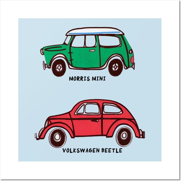 Morris Mini and Volkswagen Beetle by Pollux Wall Art by WorldofPollux